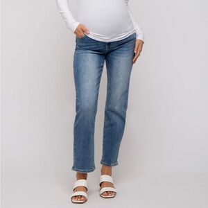 Blue Straight Crop Maternity Jeans